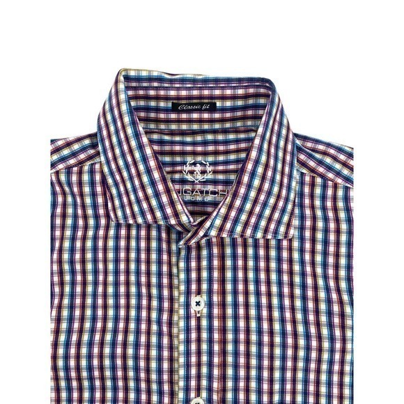 Bugatchi Long Sleeved Cotton Dress Shirt Multi Colored Checks Men's Size XL/XXL‎ - Picture 7 of 14